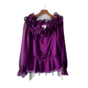 J.R. NITES by Carol Lin Vintage Ruffle Collar Ladies Blouse